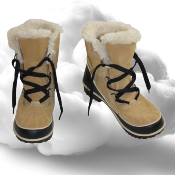 Sorel Shoes - Sorel Tivoli II Tan Black Two Tone Suede Lace-Up Insulated Waterproof Bo…
